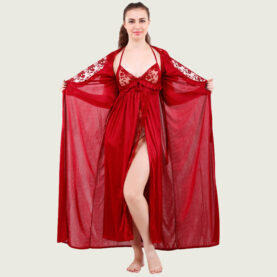 Romaisa Women`s Satin Nighty, Wrap Gown, Top, Pajama, Bra and Thong (Free  Size) (Pack of 6)