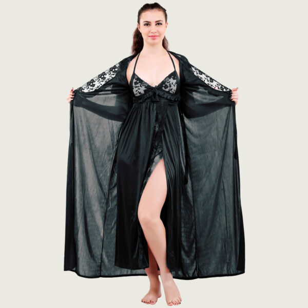 Black Satin Nighty with Robe