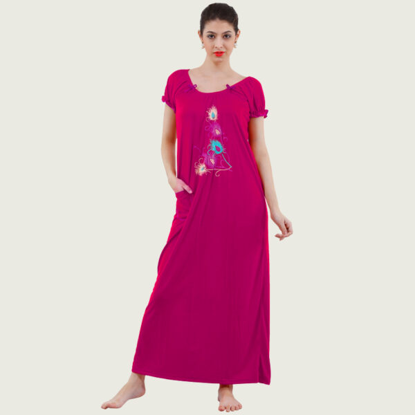 Pink Printed Viscose Long Nighty