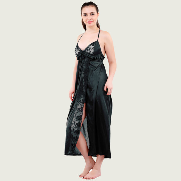 Black Satin Nighty with Robe - Image 2