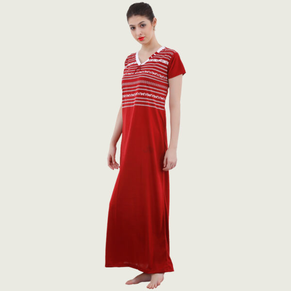 Maroon Printed Viscose Long Nighty - Image 2