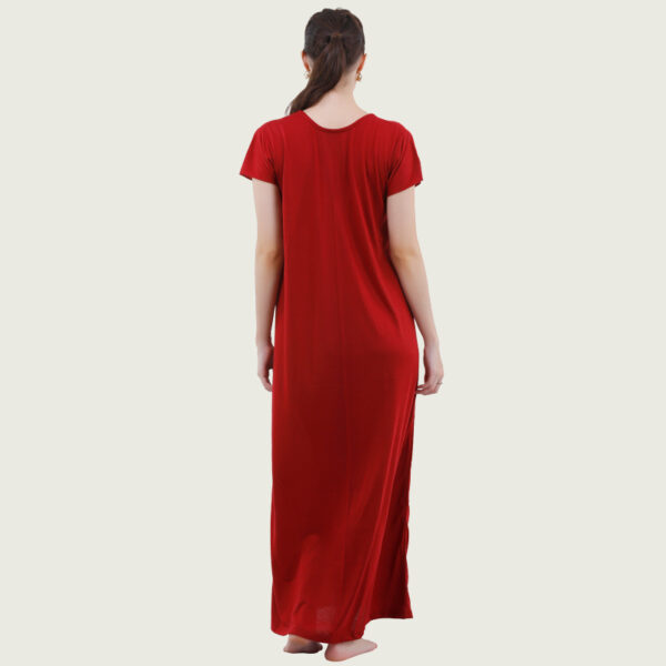 Maroon Printed Viscose Long Nighty - Image 3