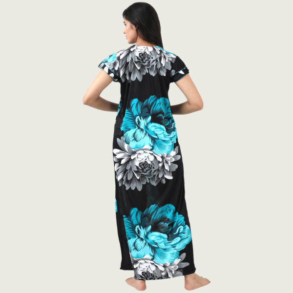 Green Printed Satin Long Nighty - Image 3