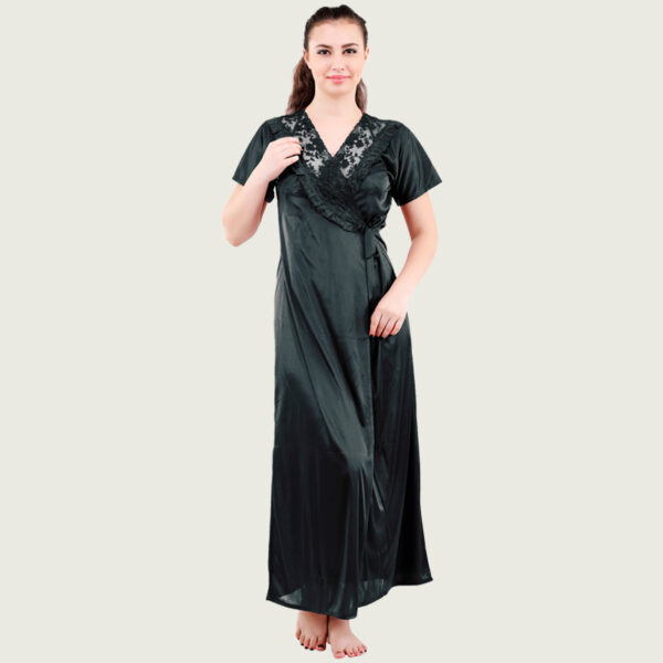 Black Satin Nighty with Robe - Image 4