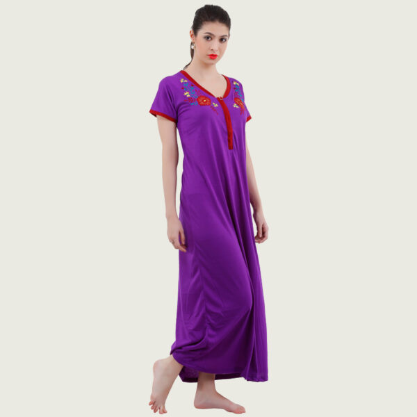 Purple Viscose Long Nighty - Image 4