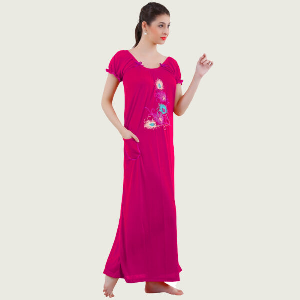 Pink Printed Viscose Long Nighty - Image 4