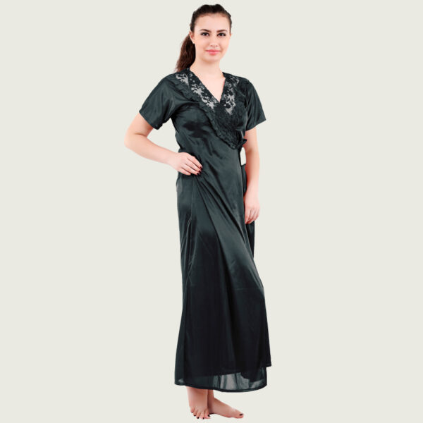 Black Satin Nighty with Robe - Image 5