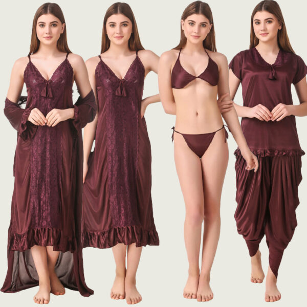 Brown Satin Set of 6 Pcs