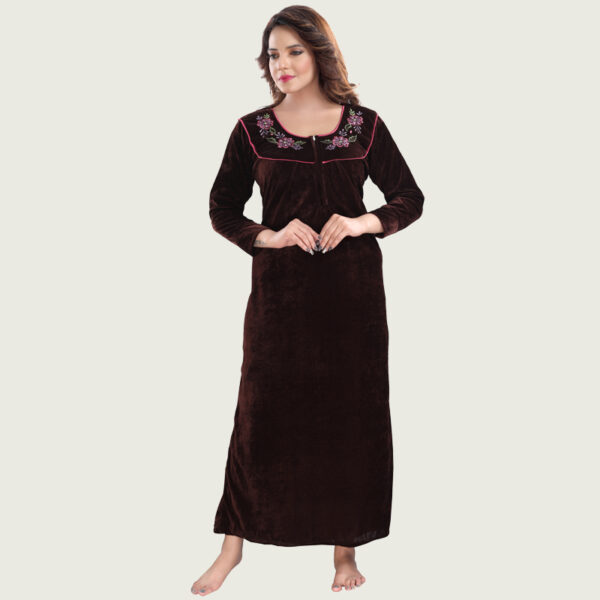 Brown Velvet Long Nighty