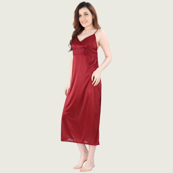Maroon Satin Nighty with Robe - Image 2