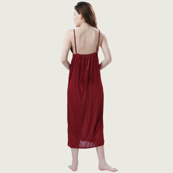 Maroon Satin Nighty with Robe - Image 3