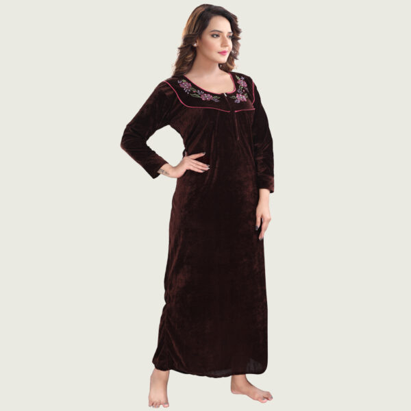 Brown Velvet Long Nighty - Image 4