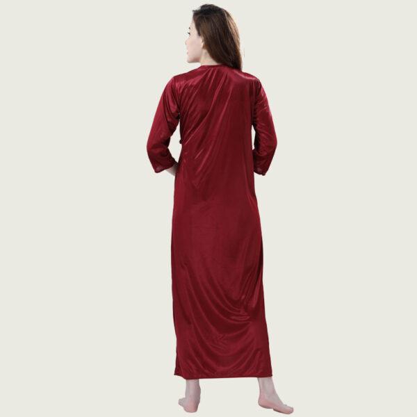 Maroon Satin Nighty with Robe - Image 5