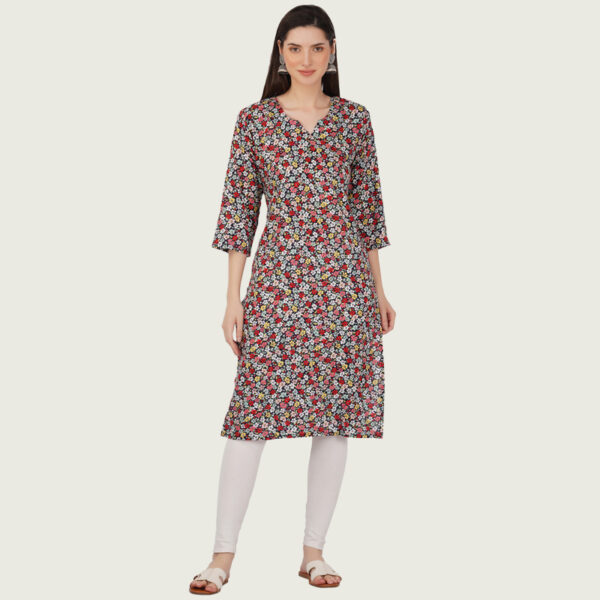 Multicolour Cotton Floral Printed Straight Kurti