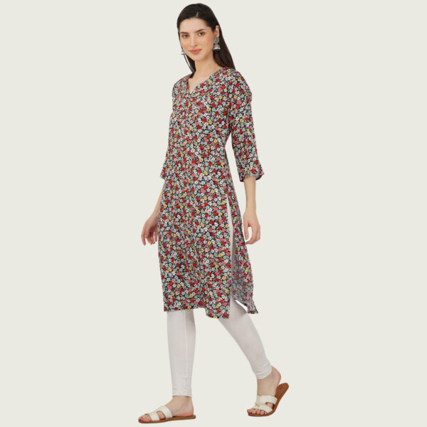 Multicolour Cotton Floral Printed Straight Kurti - Image 2