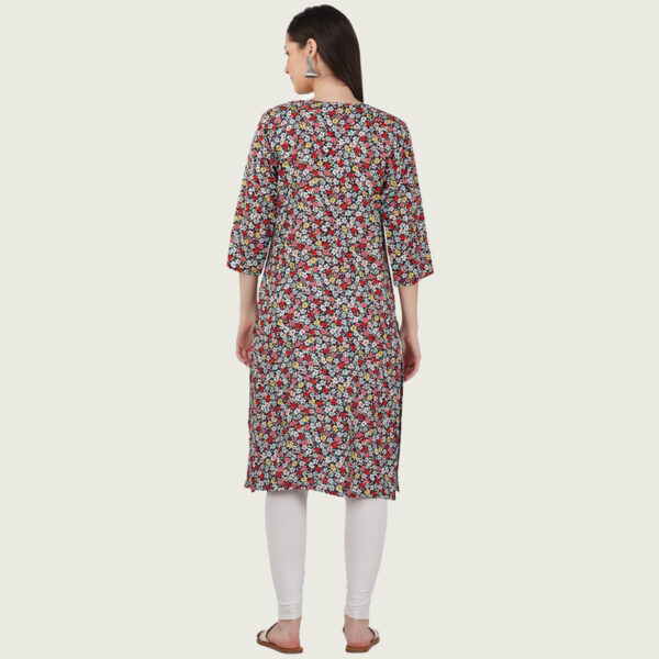 Multicolour Cotton Floral Printed Straight Kurti - Image 3