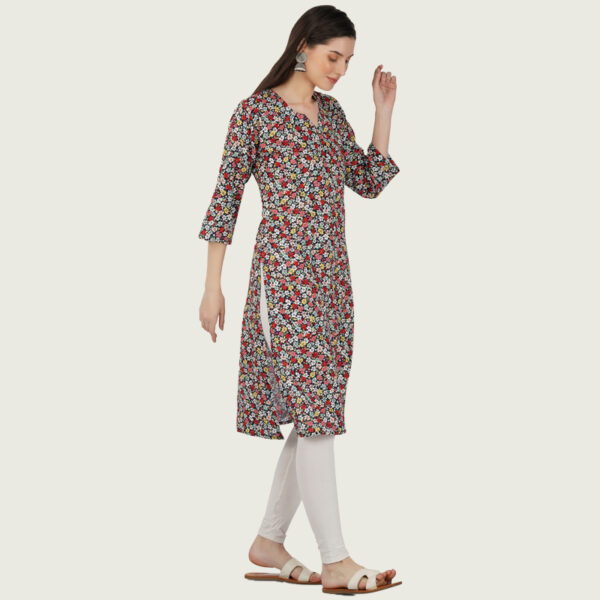 Multicolour Cotton Floral Printed Straight Kurti - Image 4